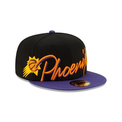 Black Phoenix Suns Hat - New Era NBA Cursive 59FIFTY Fitted Caps USA3671908